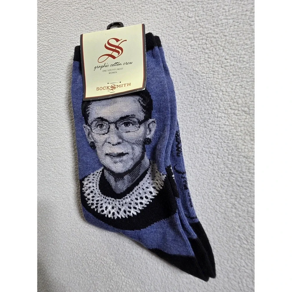NEW Sock Smith Graphic Cotton Crew Socks One Size Women Blue Ruth Bader Ginsburg